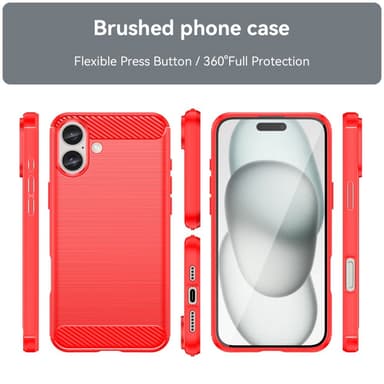 SKALO iPhone 16 Plus Armor Carbon Iskunkestävä TPU suojakuori - Punainen