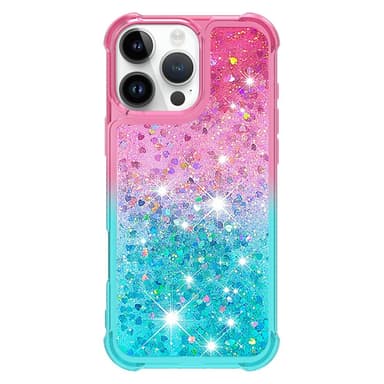 SKALO iPhone 16 Pro Juoksuhiekka Glitter Sydämet TPU kuori - Pinkki-Turkoosi