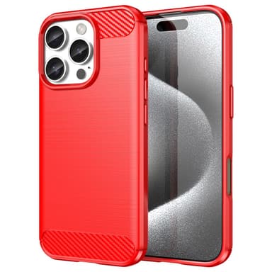 SKALO iPhone 16 Pro Max Armor Carbon Iskunkestävä TPU suojakuori - Punainen