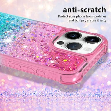 SKALO iPhone 16 Pro Juoksuhiekka Glitter Sydämet TPU kuori - Pinkki-Turkoosi