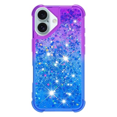 SKALO iPhone 16 Plus Juoksuhiekka Glitter Sydämet TPU kuori - Violetti-Sininen