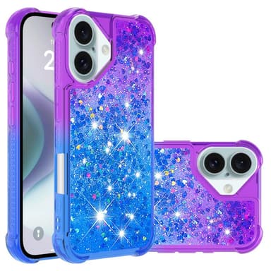 SKALO iPhone 16 Plus Juoksuhiekka Glitter Sydämet TPU kuori - Violetti-Sininen