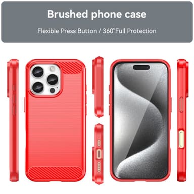 SKALO iPhone 16 Pro Max Armor Carbon Iskunkestävä TPU suojakuori - Punainen
