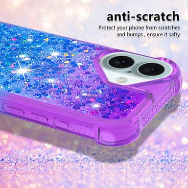 SKALO iPhone 16 Plus Juoksuhiekka Glitter Sydämet TPU kuori - Violetti-Sininen
