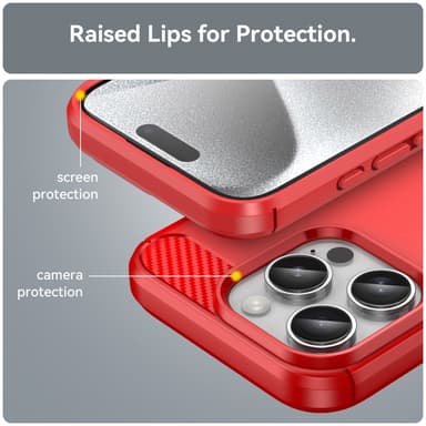 SKALO iPhone 16 Pro Max Armor Carbon Iskunkestävä TPU suojakuori - Punainen