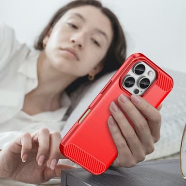 SKALO iPhone 16 Pro Max Armor Carbon Iskunkestävä TPU suojakuori - Punainen