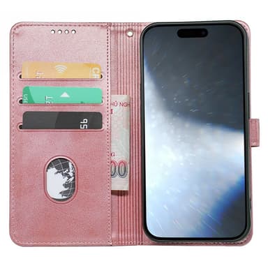 SKALO iPhone 16 Pro Max Lompakkokotelo PU-nahkaa - Ruusukulta