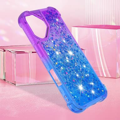SKALO iPhone 16 Plus Juoksuhiekka Glitter Sydämet TPU kuori - Violetti-Sininen