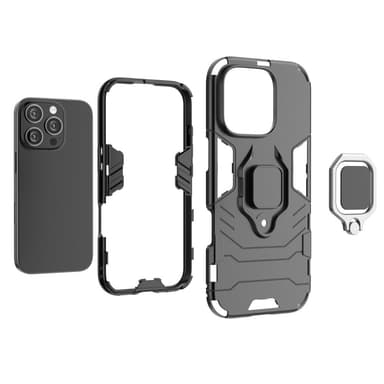 SKALO iPhone 16 Pro Armor Hybridi metallirengas kuori - Musta