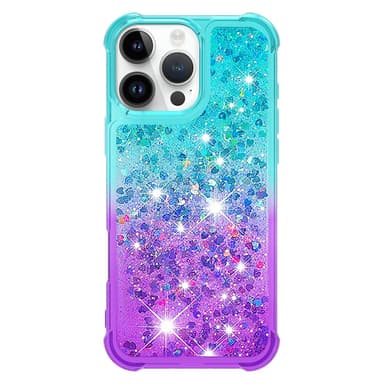 SKALO iPhone 16 Pro Max Juoksuhiekka Glitter Sydämet TPU kuori - Turkoosi-Violetti