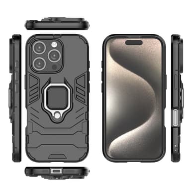 SKALO iPhone 16 Pro Armor Hybridi metallirengas kuori - Musta