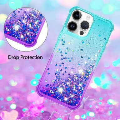 SKALO iPhone 16 Pro Max Juoksuhiekka Glitter Sydämet TPU kuori - Turkoosi-Violetti