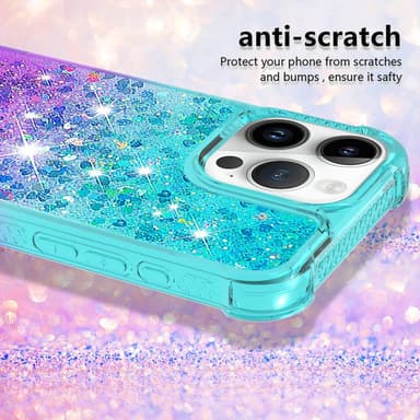 SKALO iPhone 16 Pro Max Juoksuhiekka Glitter Sydämet TPU kuori - Turkoosi-Violetti