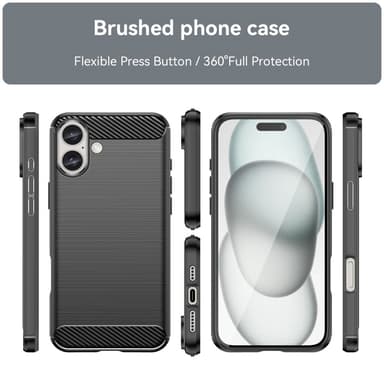 SKALO iPhone 16 Plus Armor Carbon Iskunkestävä TPU suojakuori - Musta