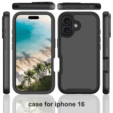 SKALO iPhone 16 Iskunkestävä Clear Hybrid Suojakuori + suojakalvo - Musta