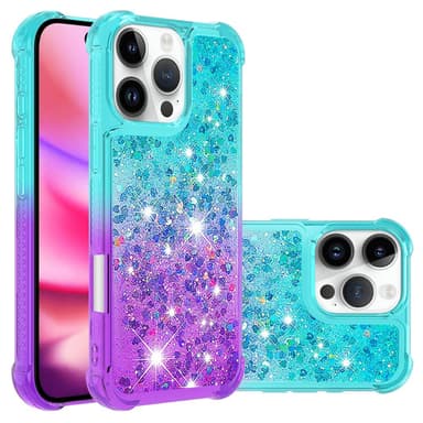 SKALO iPhone 16 Pro Max Juoksuhiekka Glitter Sydämet TPU kuori - Turkoosi-Violetti