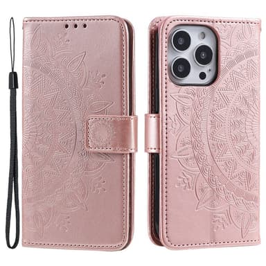 SKALO iPhone 16 Pro Max Mandala lompakkokotelo - Ruusukulta