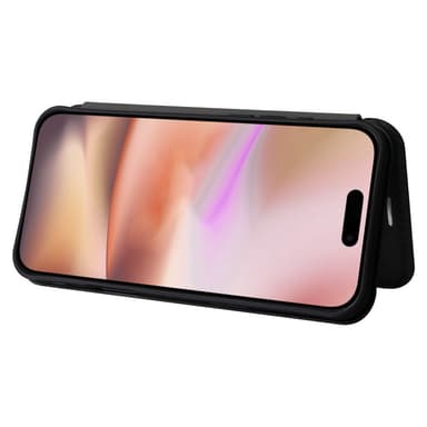 SKALO iPhone 16 Plus Carbon Fiber Lompakkokotelo - Musta