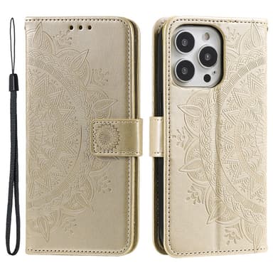 SKALO iPhone 16 Pro Mandala lompakkokotelo - Kulta