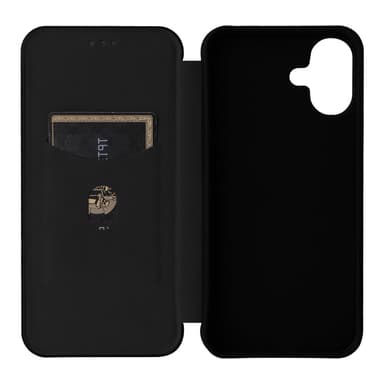 SKALO iPhone 16 Plus Carbon Fiber Lompakkokotelo - Musta