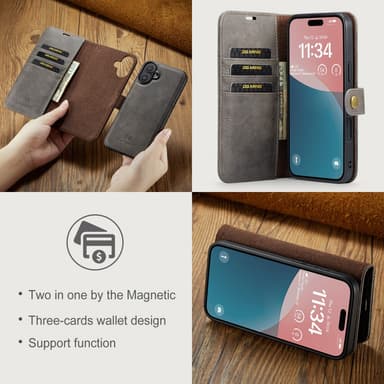 DG MING iPhone 16 Plus 2-in-1 magneetti lompakkokotelo - Harmaa