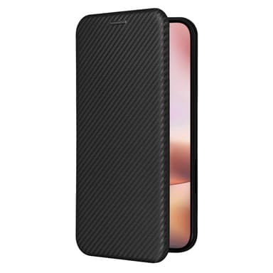 SKALO iPhone 16 Plus Carbon Fiber Lompakkokotelo - Musta