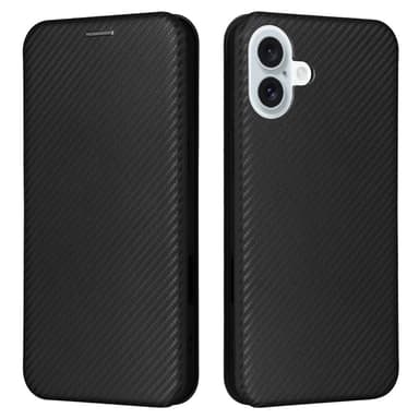 SKALO iPhone 16 Plus Carbon Fiber Lompakkokotelo - Musta
