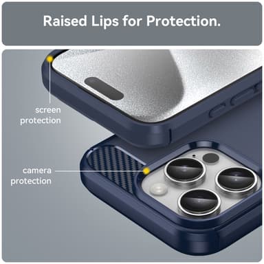 SKALO iPhone 16 Pro Max Armor Carbon Iskunkestävä TPU suojakuori - Sininen