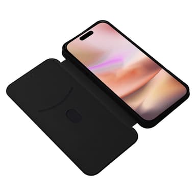SKALO iPhone 16 Plus Carbon Fiber Lompakkokotelo - Musta