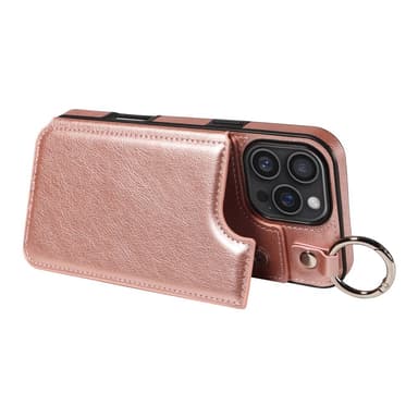 SKALO iPhone 16 Pro Max PU-Nahka Kortinhaltija Ring Suojakuori - Ruusukulta