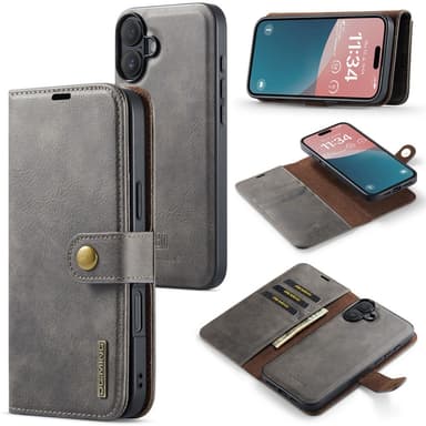 DG MING iPhone 16 Plus 2-in-1 magneetti lompakkokotelo - Harmaa