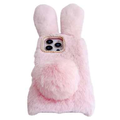 SKALO iPhone 16 Pro 3D Soft Furry Bunny Ears Suojakuori - Pinkki