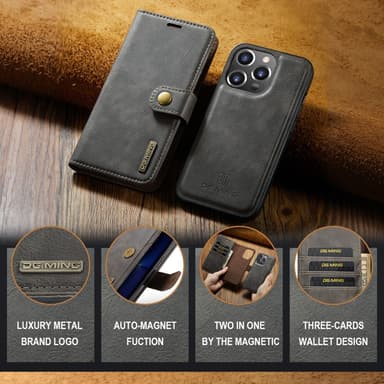 DG MING iPhone 16 Pro Max 2-in-1 magneetti lompakkokotelo - Harmaa