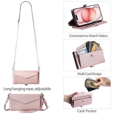 SKALO iPhone 16 Plus Evelope Clutch 5-Lokeroa - Ruusukulta