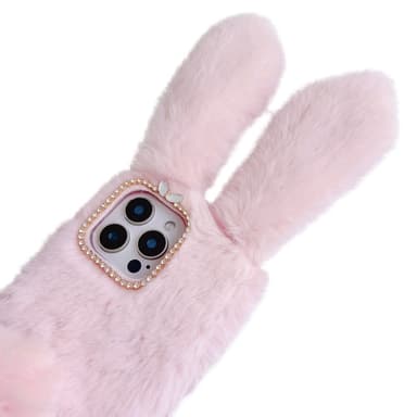 SKALO iPhone 16 Pro 3D Soft Furry Bunny Ears Suojakuori - Pinkki