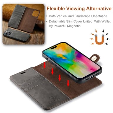 DG MING iPhone 16 Pro Max 2-in-1 magneetti lompakkokotelo - Harmaa