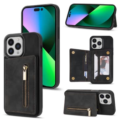 SKALO iPhone 16 Pro PU-nahkainen Suojakuori Lompakolla - Musta