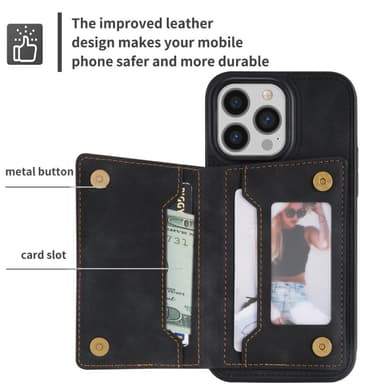 SKALO iPhone 16 Pro PU-nahkainen Suojakuori Lompakolla - Musta