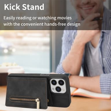 SKALO iPhone 16 Pro PU-nahkainen Suojakuori Lompakolla - Musta