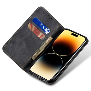 SKALO iPhone 16 Pro Max Jeans Lompakkokotelo - Musta