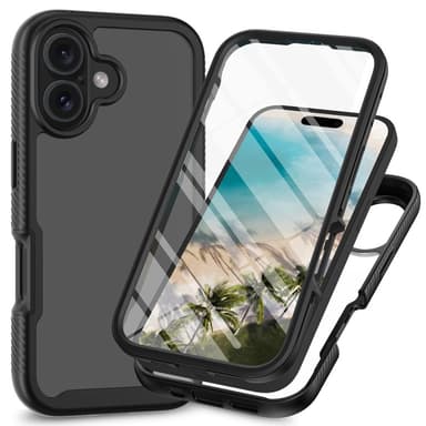 SKALO iPhone 16 Plus Iskunkestävä Clear Hybrid Suojakuori + suojakalvo - Musta