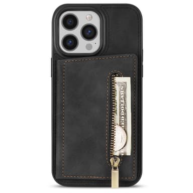 SKALO iPhone 16 Pro PU-nahkainen Suojakuori Lompakolla - Musta