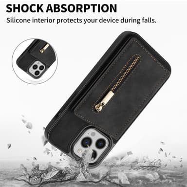 SKALO iPhone 16 Pro PU-nahkainen Suojakuori Lompakolla - Musta