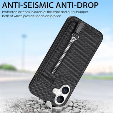 SKALO iPhone 16 SKALO iPhone 16 Carbon Fiber Suojakuori  korttipidike - Musta