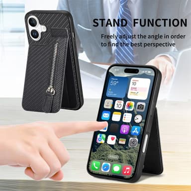 SKALO iPhone 16 SKALO iPhone 16 Carbon Fiber Suojakuori  korttipidike - Musta