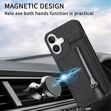 SKALO iPhone 16 SKALO iPhone 16 Carbon Fiber Suojakuori  korttipidike - Musta