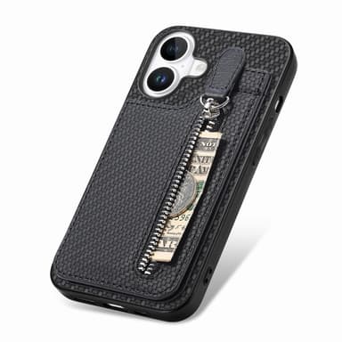 SKALO iPhone 16 SKALO iPhone 16 Carbon Fiber Suojakuori  korttipidike - Musta