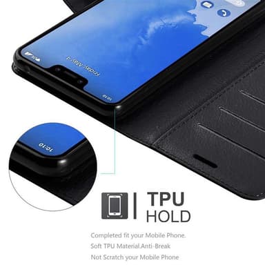 Google PIXEL 3 XL Suojakuori Lompakkokotelo (Musta)