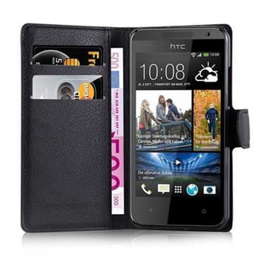 HTC Desire 300 Suojakuori Lompakkokotelo (Musta)