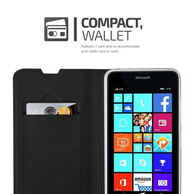 Nokia Lumia 640 Suojakuori Lompakkokotelo (Musta)